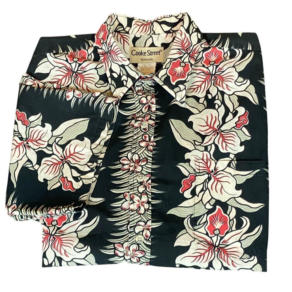 VTG Cooke Street Hawaiian Tropical Button Front Short Sleeve Shirt Mens XL #190B